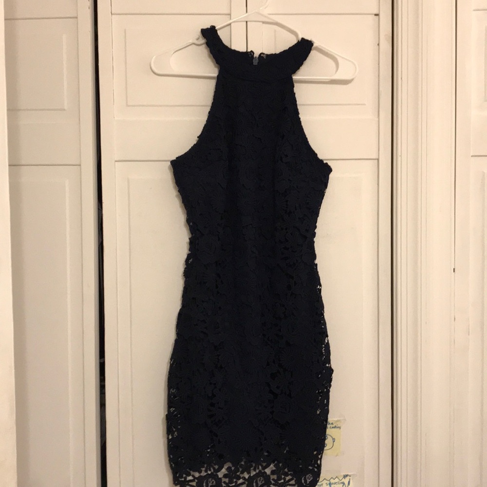 Lulus navy blue lace high neck dress